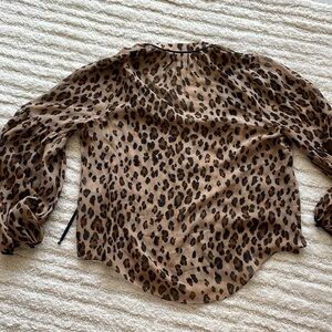 Veronica Beard Leopard Print Silk Chiffon Blouse